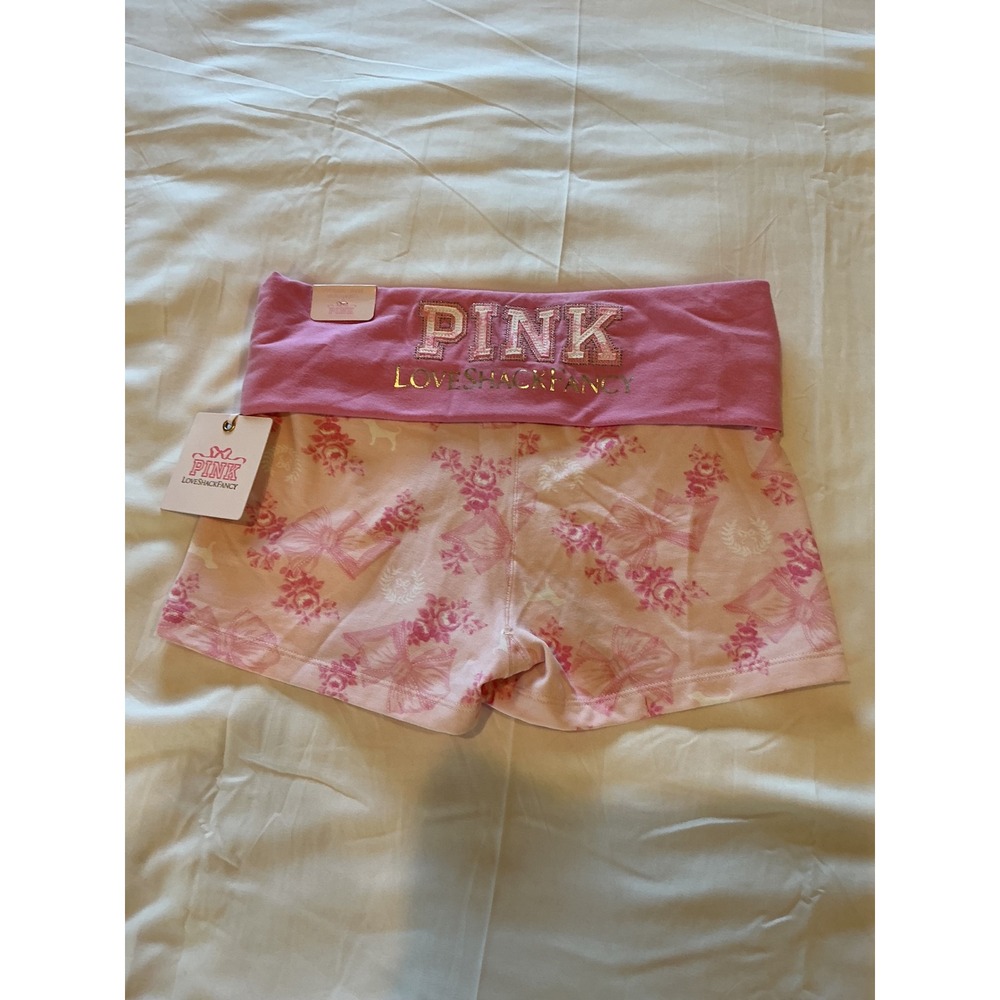 Victoria's Secret PINK LoveShackFancy Floral Foldover Yoga Shorts Pink Small NWT